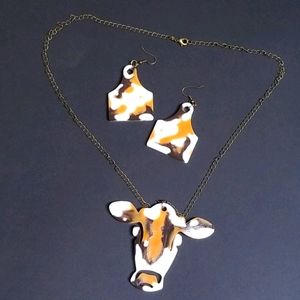 Earrings and necklace matching set heifer cow hide